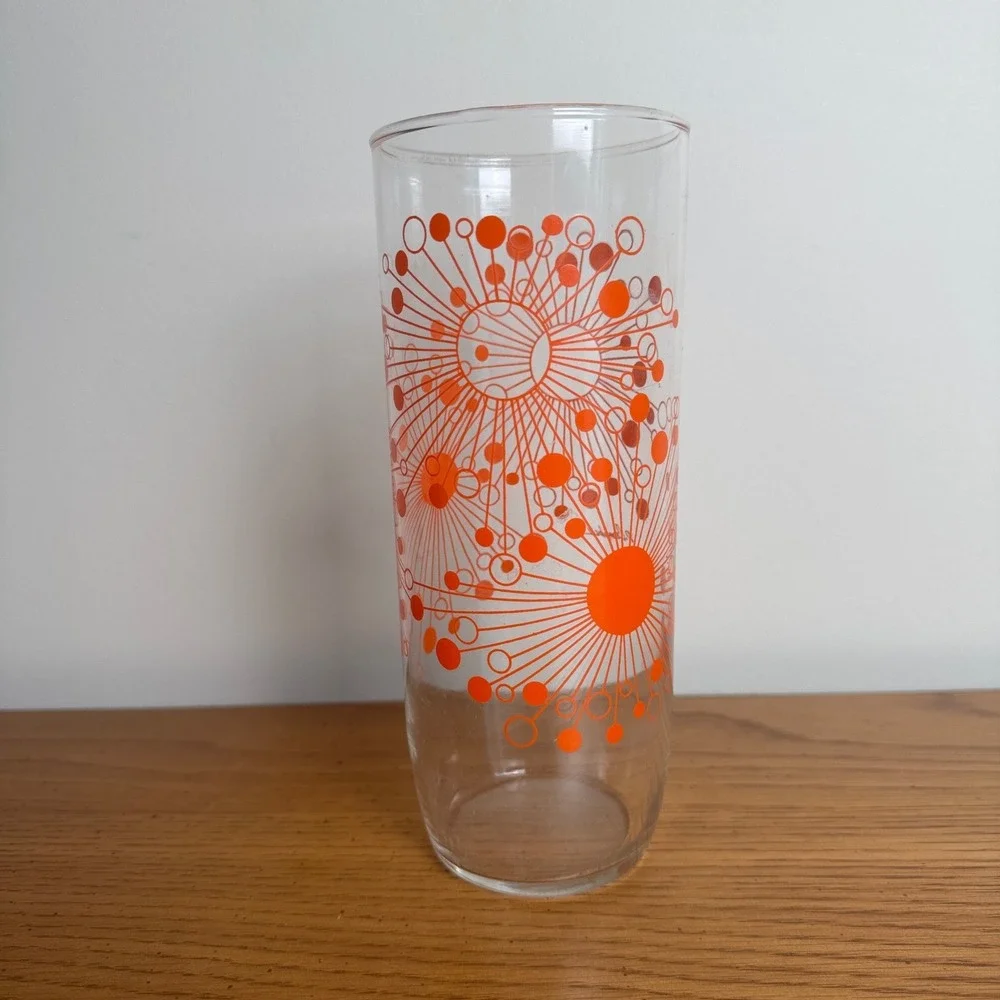 Vintage D Campbell 32 oz Glass Tumbler Orange Atomic Starburst Design Drinkware‎